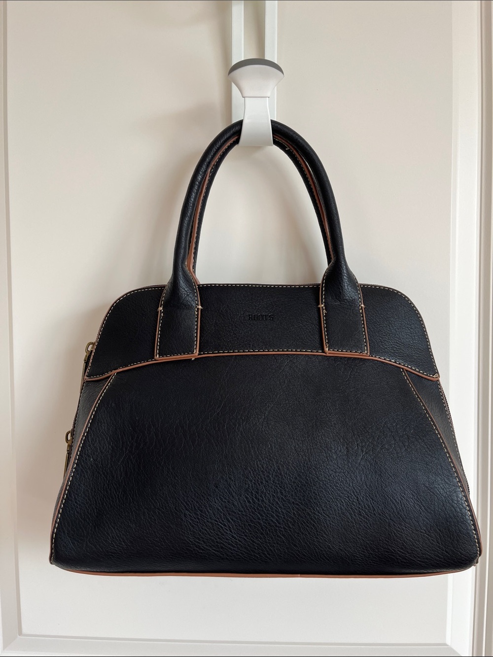 Roots Black Pebbled Leather Small Banff Satchel Bag